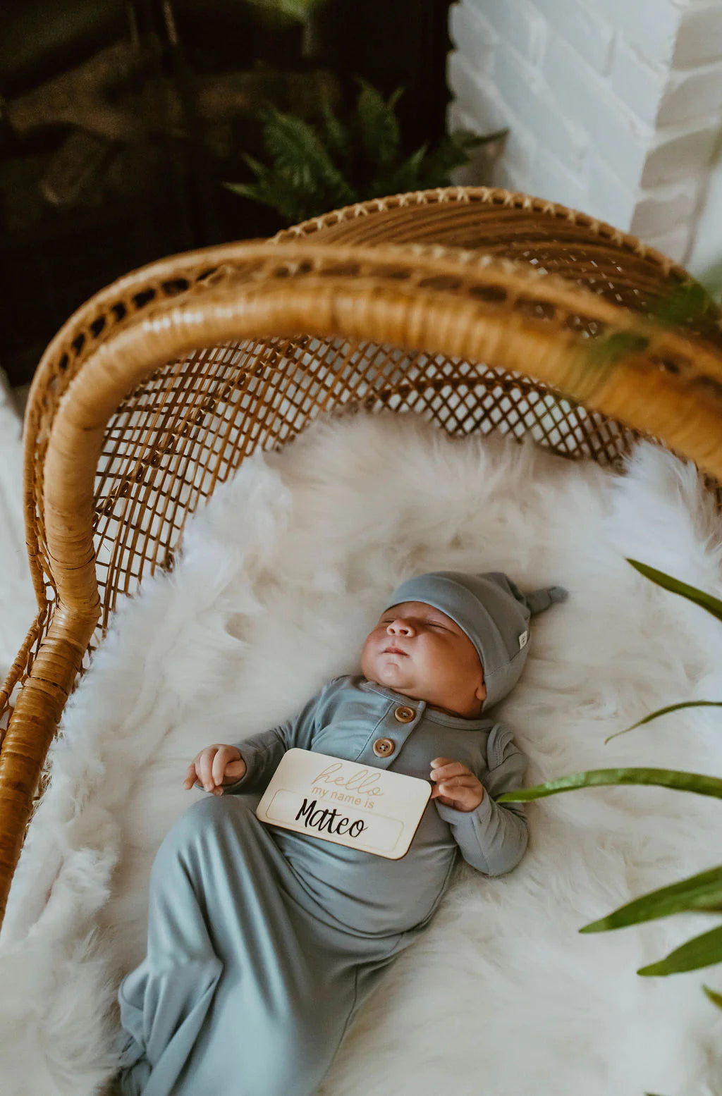 NEWBORN KNOTTED GOWN - DUSTY BLUE